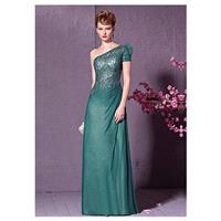 In Stock Elegant Composite Filament &Dense Net & Lace & Malay One-Shoulder Neckline Sheath Evening D