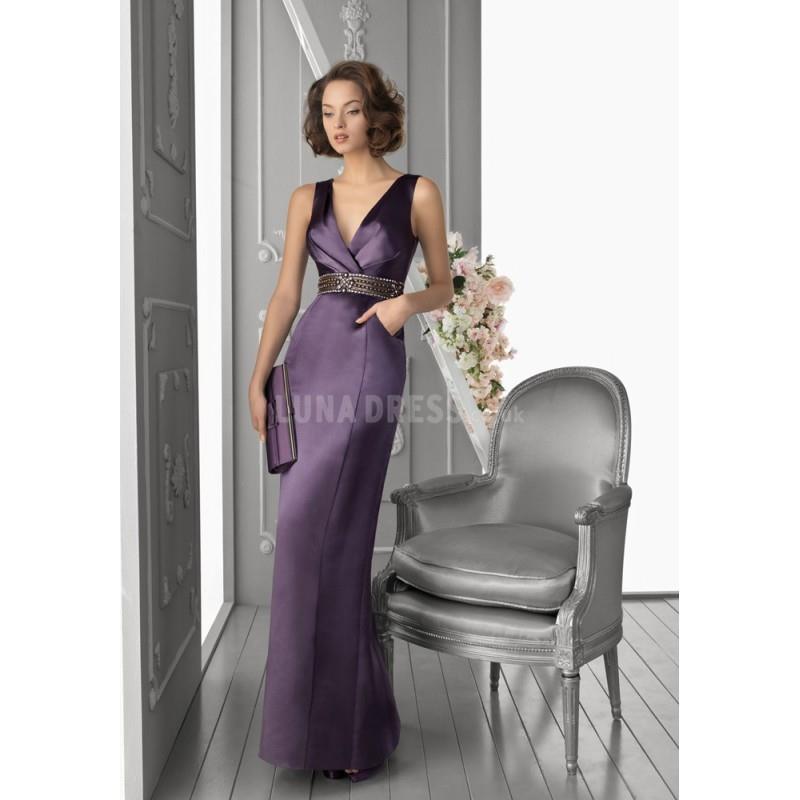 My Stuff, Simple Sheath/ Column Floor Length V Neck Empire Waist Sleeveless Satin Evening Dress - Co