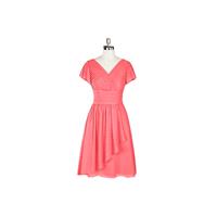 Watermelon Azazie Luna - V Neck Back Zip Chiffon Knee Length Dress - The Various Bridesmaids Store