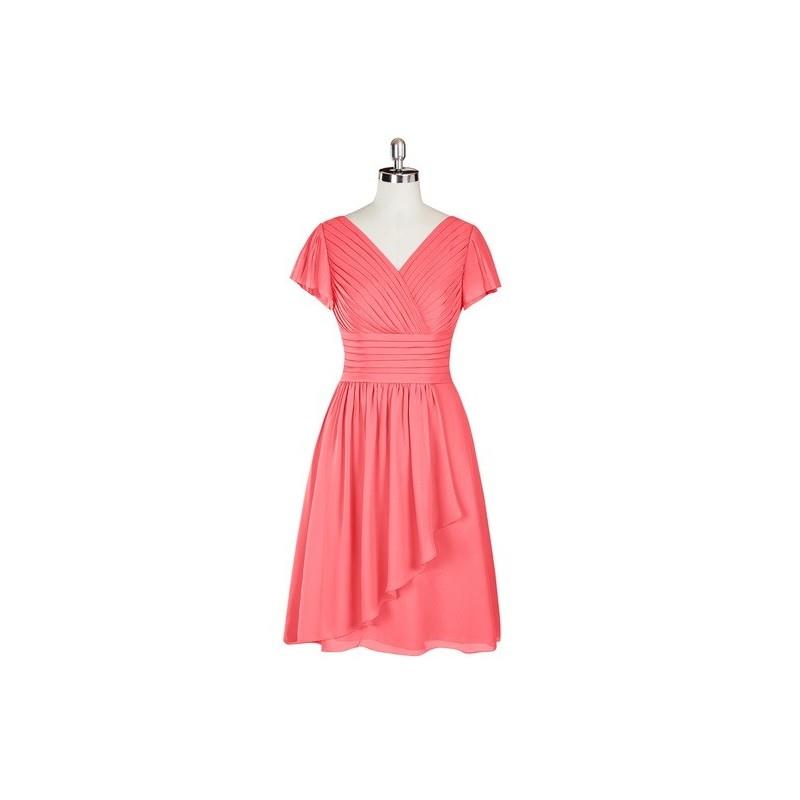 My Stuff, Watermelon Azazie Luna - V Neck Back Zip Chiffon Knee Length Dress - The Various Bridesmai