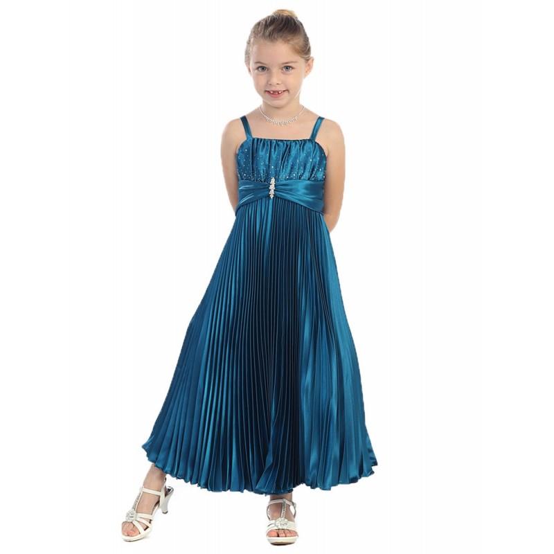 My Stuff, Teal Shiny Satin Pleated Long Dress Style: D4251 - Charming Wedding Party Dresses|Unique W