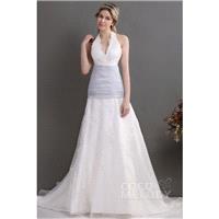 Simple A-Line Halter Chapel Train Organza Lace Up-Corset Wedding Dress CWLT130C6 - Top Designer Wedd