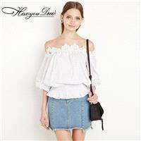 2017 summer wavy coat new sweet lace-necked white shirt women - Bonny YZOZO Boutique Store