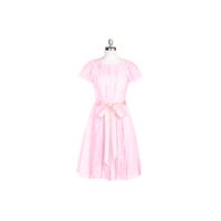 Candy_pink Azazie Miley - Scoop Knee Length Chiffon, Charmeuse And Lace Back Zip Dress - The Various
