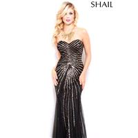 Black/Bronze Strapless Beaded Gown by Shail K - Color Your Classy Wardrobe
