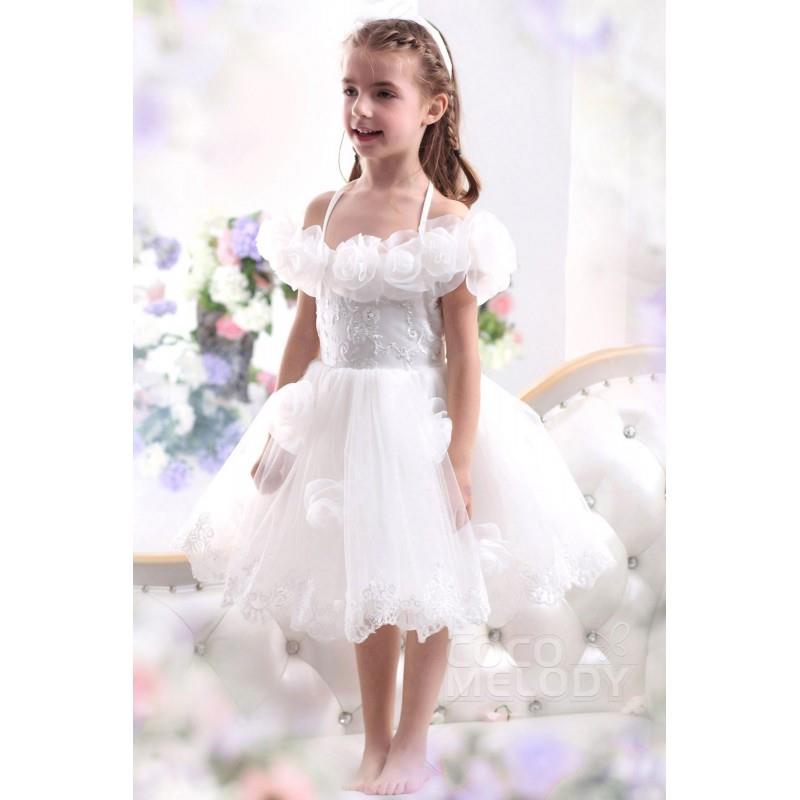 wedding, Pretty A Line Halter Tea Length Tulle Ivory Flower Girl Dress CKZK13003 - Top Designer Wedd