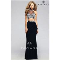 Navy Faviana S7808 - 2-piece Corset Back Jersey Knit Sheer Dress - Customize Your Prom Dress