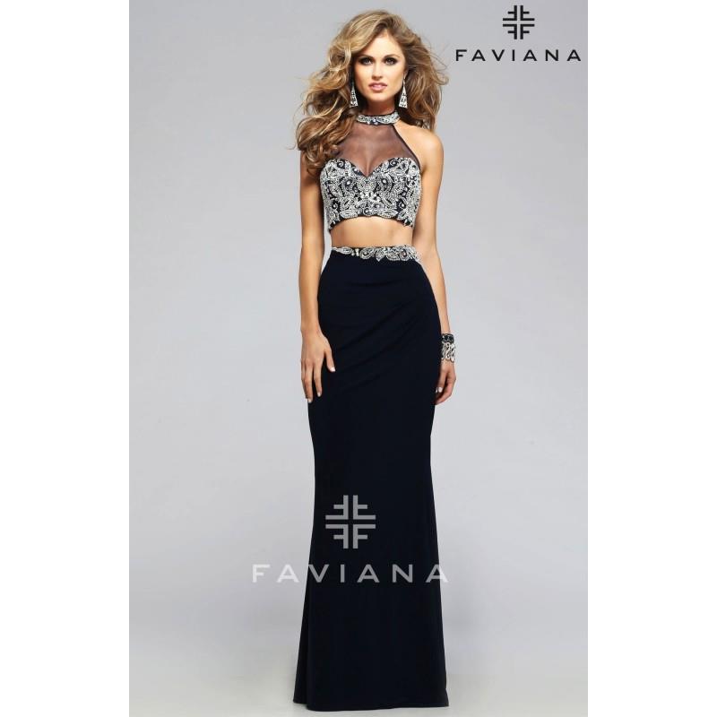 My Stuff, Navy Faviana S7808 - 2-piece Corset Back Jersey Knit Sheer Dress - Customize Your Prom Dre