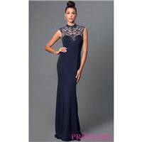 Navy Blue High Neck Open Back Floor Length Dress by Elizabeth K - Discount Evening Dresses |Shop Des