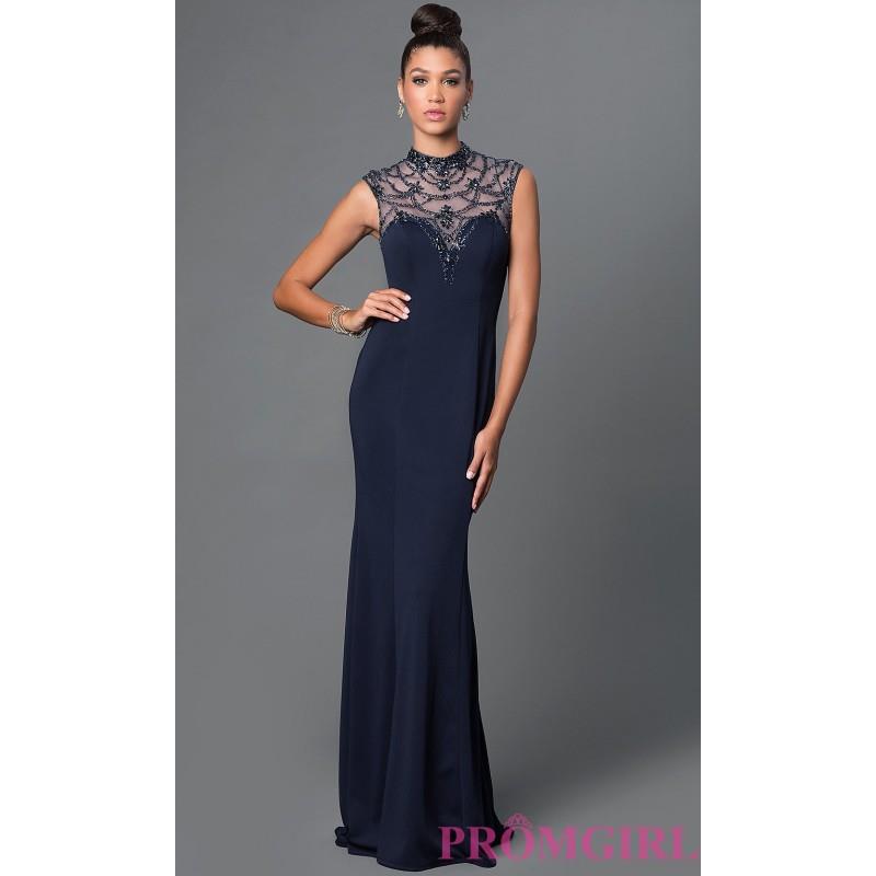 My Stuff, Navy Blue High Neck Open Back Floor Length Dress by Elizabeth K - Discount Evening Dresses