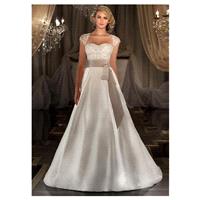 Charming Satin & Tulle Queen Anne Neckline Natural Waistline A-line Wedding Dress With Embroidered B