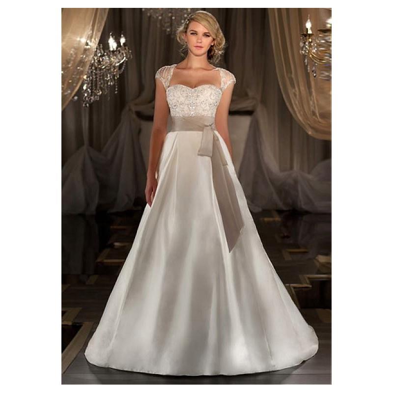 My Stuff, Charming Satin & Tulle Queen Anne Neckline Natural Waistline A-line Wedding Dress With Emb
