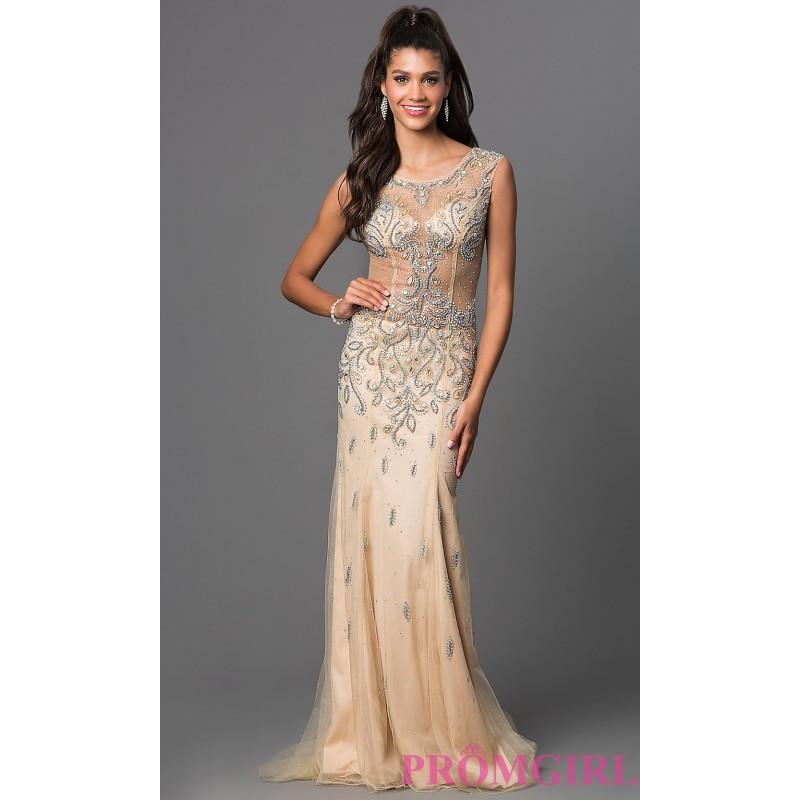 My Stuff, Bead Embellished Floor Length Nude Illusion Dress by Elizabeth K - Discount Evening Dresse