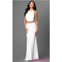 Ivory Two Piece Long Sleeveless Dress by Dave and Johnny with Sheer Back - Discount Evening Dresses