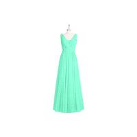 Turquoise Azazie Ellen - Floor Length Chiffon And Lace V Neck V Back Dress - The Various Bridesmaids