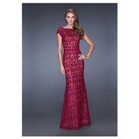 Chic Lace & Tulle & Satin Bateau Neckline Floor-length Sheath Prom Dress - overpinks.com