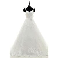 Luxurious A-Line Spaghetti Strap Court Train Tulle Ivory Sleeveless Side Zipper Wedding Dress with A