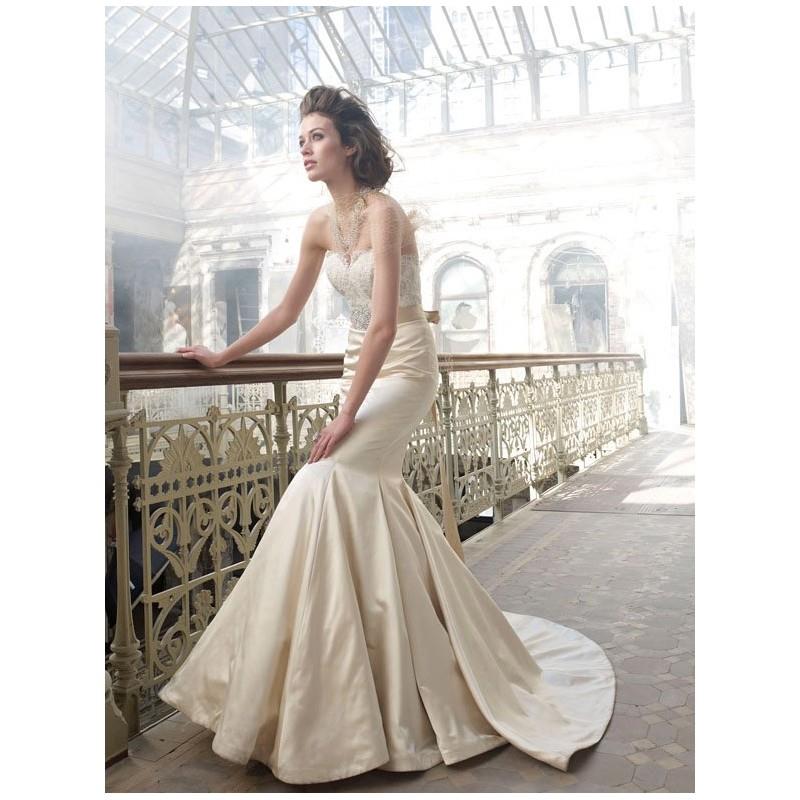 My Stuff, Antik Seide Satin Trompete Brautkleid mit Sweetheart Hals konfrontiert und Jeweled Ribbon