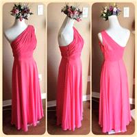 Illusion Coral bridesmaid dress, chiffon bridesmaid dress with illusion neckline and circle skirt -