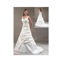 A-Line/Princess V-neck Court Train Taffeta Wedding Dress With Ruffle Beading Appliques Lace - Beauti