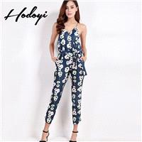 Summer 2017 new style ladies strap jumpsuit jumpsuit printed nine catsuit - Bonny YZOZO Boutique Sto