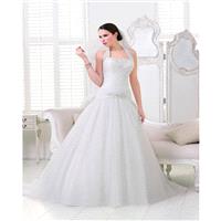 Simple A-line Halter Beading Lace Ruching Sweep/Brush Train Organza Wedding Dresses - Dressesular.co
