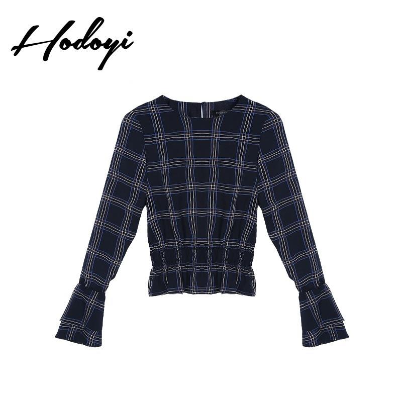 My Stuff, 2017 ladies winter fashion trumpet-sleeved Plaid button shirt - Bonny YZOZO Boutique Store