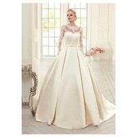 Elegant Tulle & Satin Bateau Neckline Ball Gown Wedding Dresses With Lace Appliques - overpinks.com