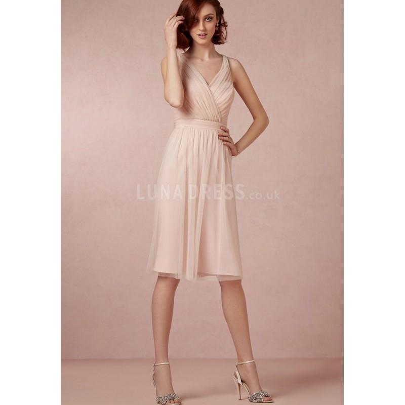 My Stuff, V Neck Knee Length A line Natural Waist Tulle Bridesmaid Dress With Bowknot - Compelling W