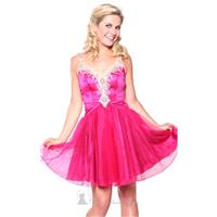 Fuchsia Beaded V Neckline Tulle Dress by Atria - Color Your Classy Wardrobe