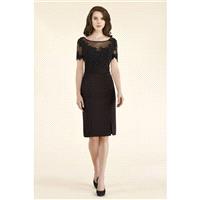 Sheath-Column Illusion Knee Length Lace/Stretch Crepe Black Short Sleeve Zipper Mother Of The Bride