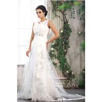 Impressive Ivory V-Neck Court Train Tulle Sleeveless Zipper With Buttons Wedding Dress CWXT13003 - T