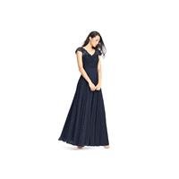 Dark_navy Azazie Cheryl - Illusion Floor Length Chiffon And Lace V Neck Dress - Charming Bridesmaids