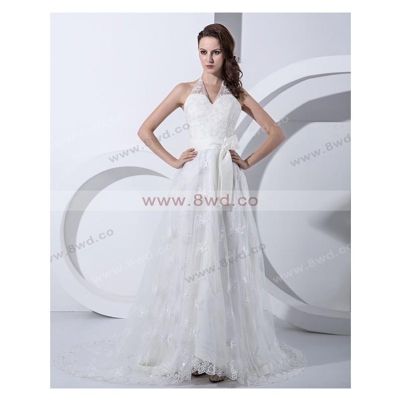 My Stuff, Empire Halter Sleeveless Tulle White Cheap Wedding Dresses With Ruffles BUKCH055 In Canada