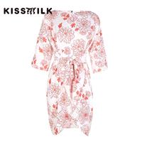 Autumn winter new fashion plus size women's clothing kimono tie wraps printed long dress - Bonny YZO