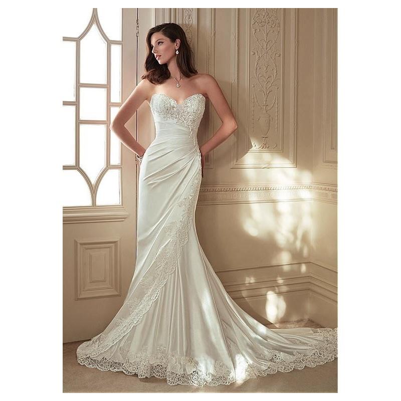 wedding, Elegant Stretch Satin & Tulle Sweetheart Neckline Sheath Wedding Dresses with Beaded Lace A