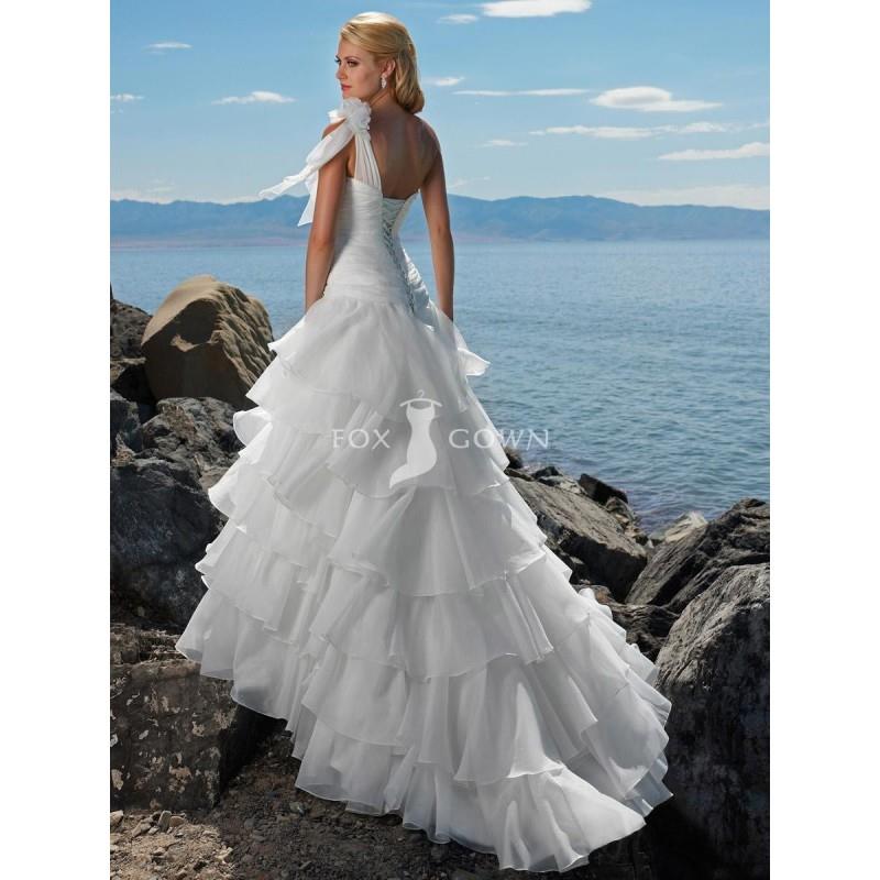 My Stuff, Chic Strand Brautkleid Glamour Organza One-Schulter Blume gekräuselte Tiers Wasserfall Eff