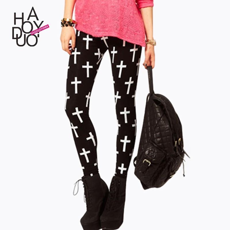 My Stuff, Ladies fall 2017 new slim skinny pencil pants printing high-elastic black leggings - Bonny