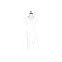 White Azazie Luna - Chiffon V Neck Knee Length Back Zip Dress - Charming Bridesmaids Store