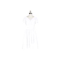 White Azazie Luna - Chiffon V Neck Knee Length Back Zip Dress - Charming Bridesmaids Store
