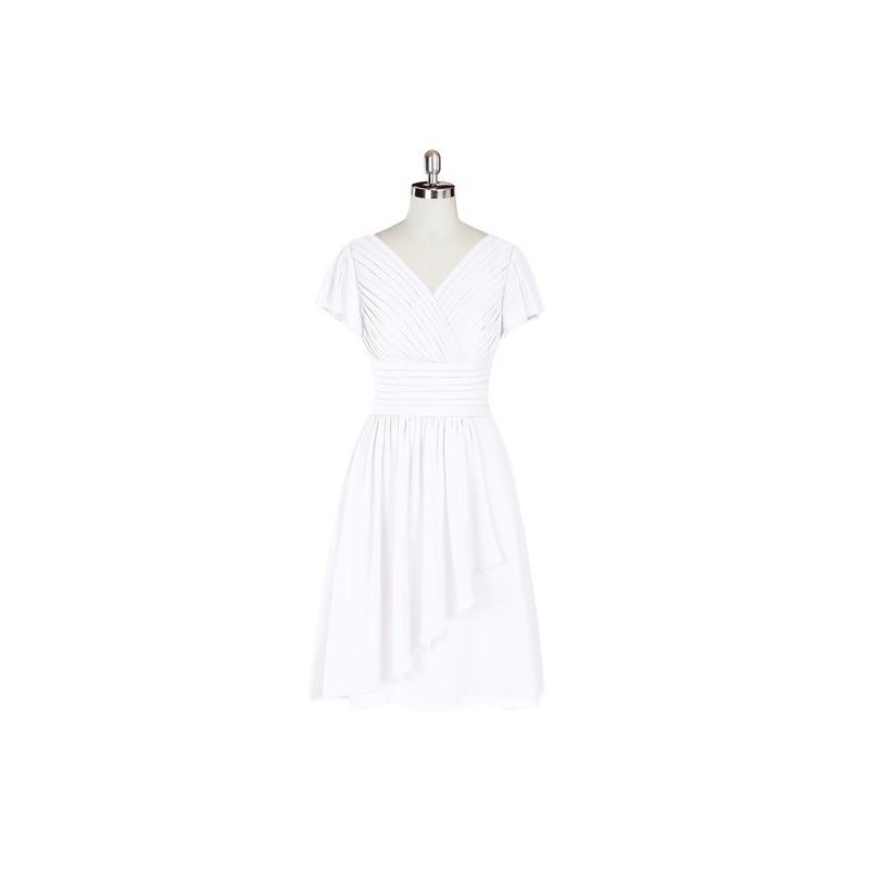 My Stuff, White Azazie Luna - Chiffon V Neck Knee Length Back Zip Dress - Charming Bridesmaids Store