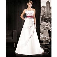 Charming A-line Strapless Embroidery Sweep/Brush Train Satin&Organza Wedding Dresses - Dressesular.c