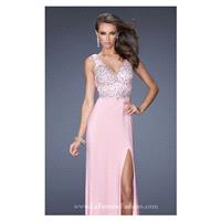 Pink Jersey V Neck Gown by La Femme - Color Your Classy Wardrobe