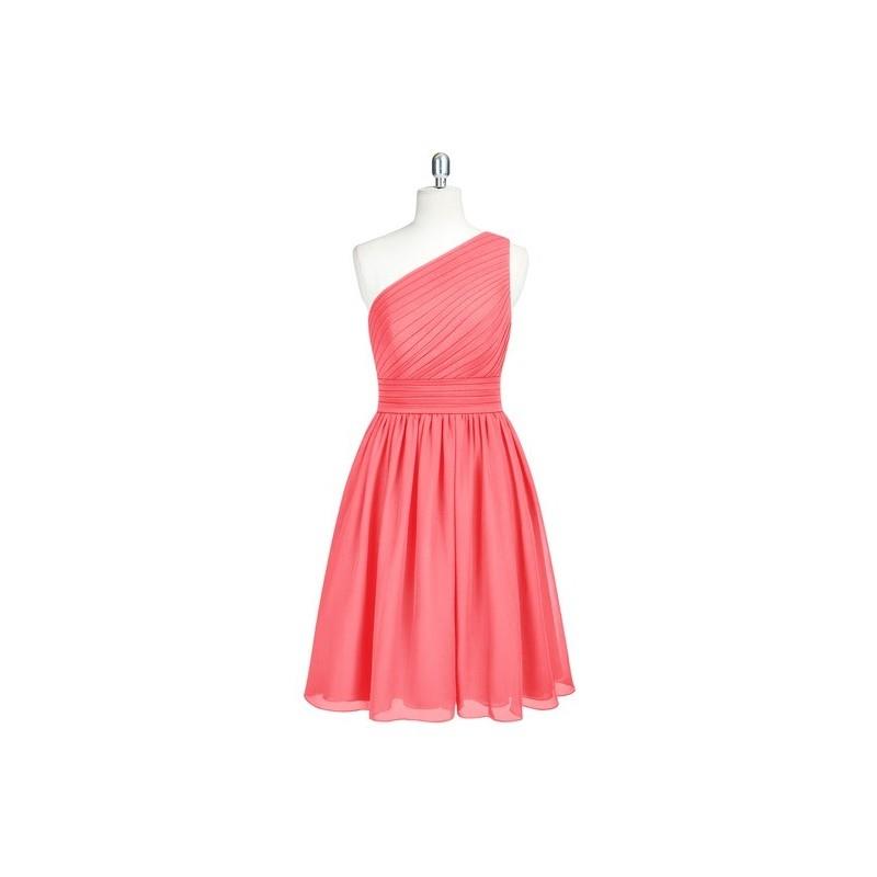 My Stuff, Watermelon Azazie Katrina - Bow/Tie Back Knee Length One Shoulder Chiffon Dress - Charming