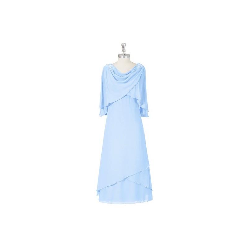 My Stuff, Sky_blue Azazie Cristina MBD - Side Zip Cowl Chiffon Tea Length Dress - Charming Bridesmai