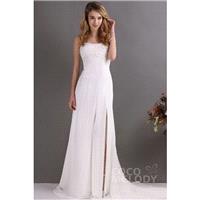 Modern Sheath-Column Spaghetti Strap Sweep-Brush Train Chiffon Ivory Wedding Dress CWZT13008 - Top D