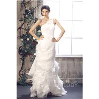 Perfect Sheath-Column One Shoulder Sweep-Brush Train Organza Wedding Dress CWST13006 - Top Designer
