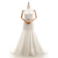 Modest Trumpet-Mermaid Sweetheart Court Train Lace Ivory Sleeveless Lace Up-Corset Plus Size Wedding