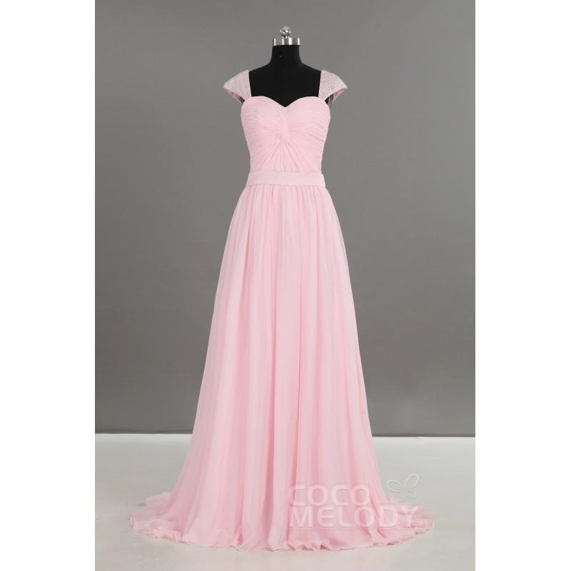 wedding, Vintage Sheath-Column Straps Natural Sweep-Brush Train Chiffon Primrose Pink Sleeveless Zip