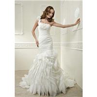 Stunning Floor Length Fit N Flare One Shoulder Tulle Bridal Gowns With Ruffles - Compelling Wedding